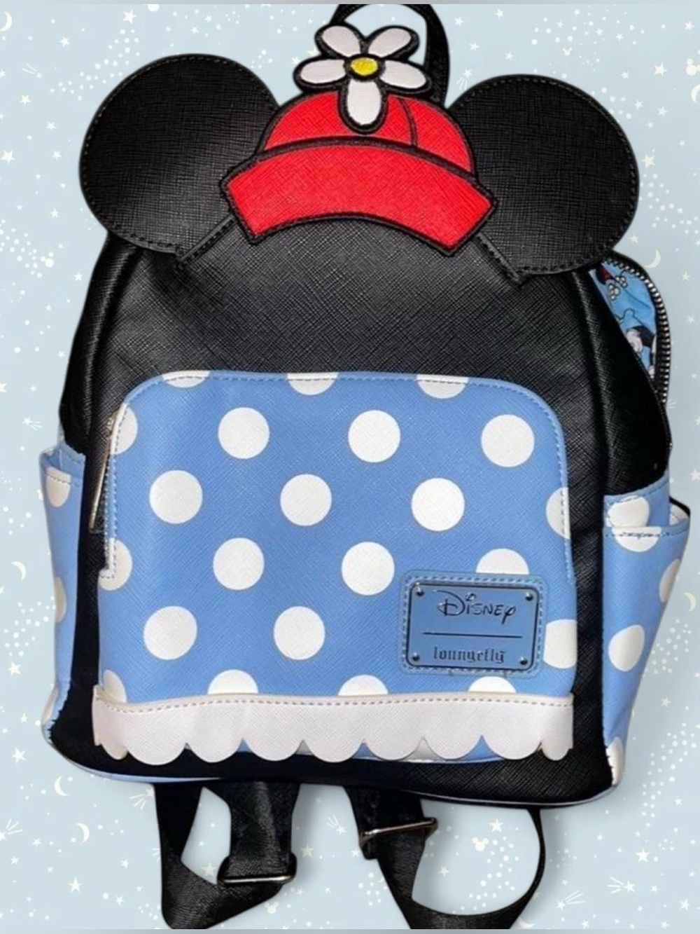 Disney Loungefly Black, Blue & Red Polka Dot Minnie Mouse Backpack